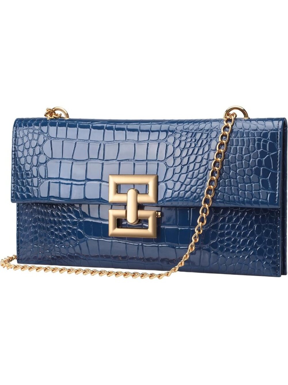 〽️Women's Blue Crocodile Leather Texture Gold Adjustable Chain Hobo Shoulder Bag